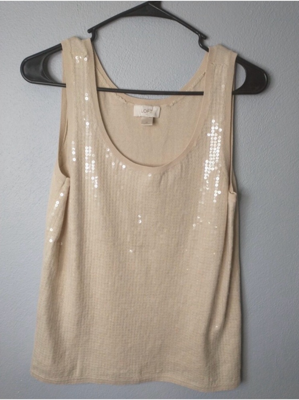 Ann Taylor LOFT Beige Sequin Tank Top Women’s Medium Sparkle Knit